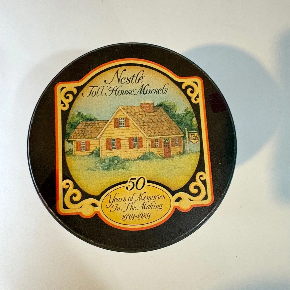 Vintage Nestle Toll House Morsels 50th Anniversary Tin Brown Cookie Tin